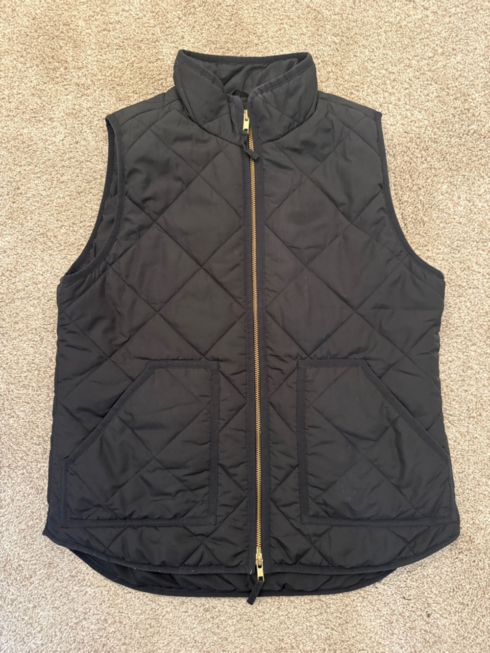 J Crew Quilted Black Puffer Vest with Gold Zipper